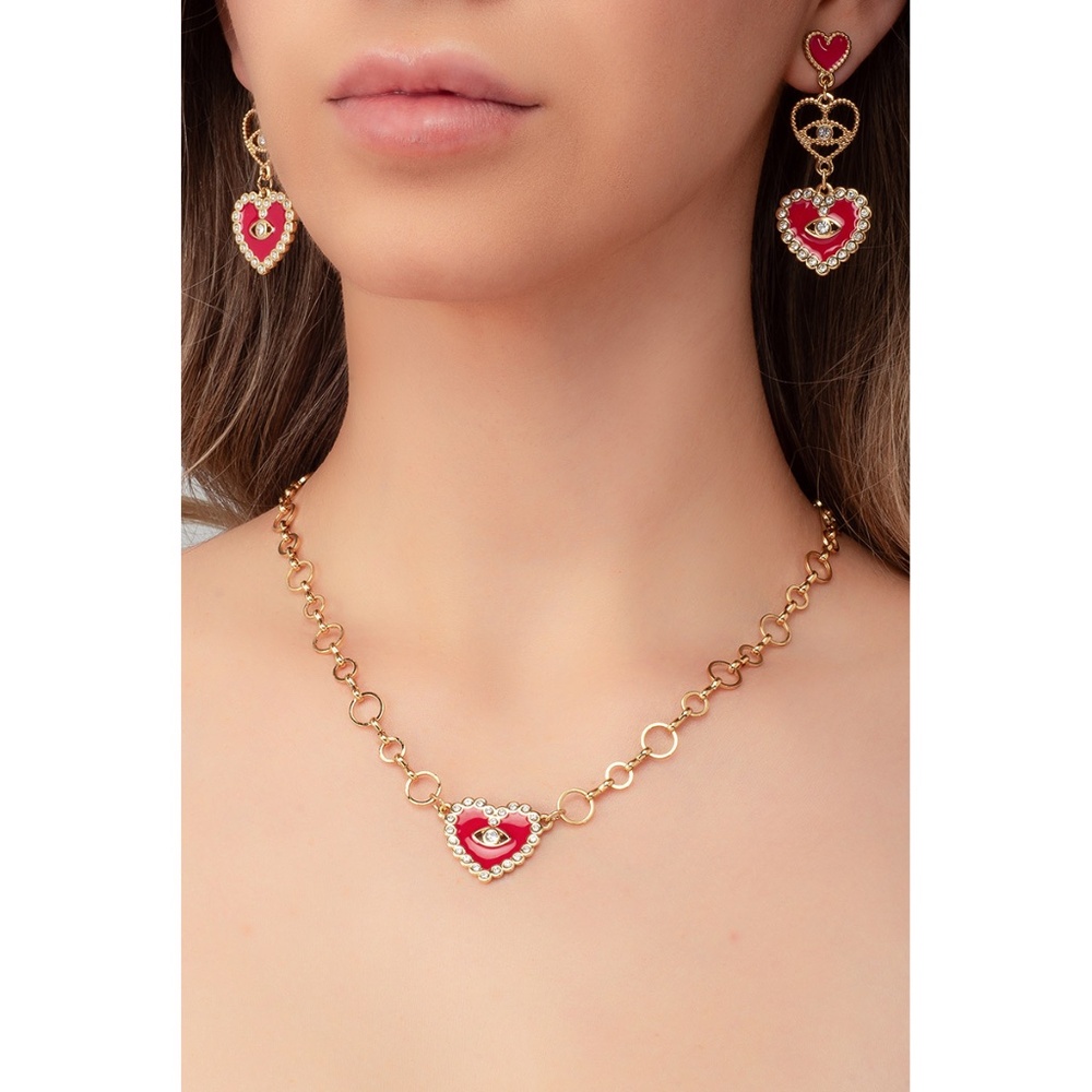New Heart Charm Necklace in Gold Plating with Links - Picture 2 of 2
